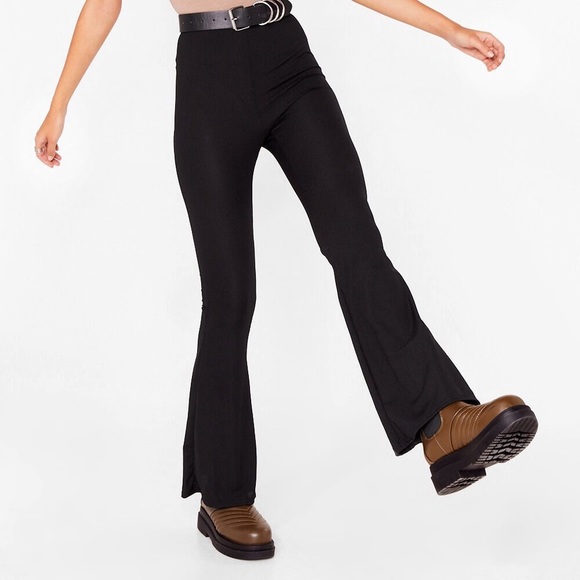 Black High Waisted Flared Pants - Picture 1 of 3